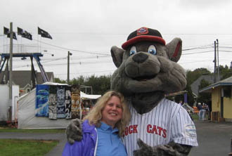 Noreen with Rocky, the Mascot