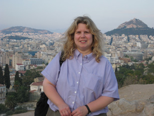Noreen stands near the Acropolis