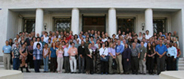 Conference participants at entrance to Athens Planetarium